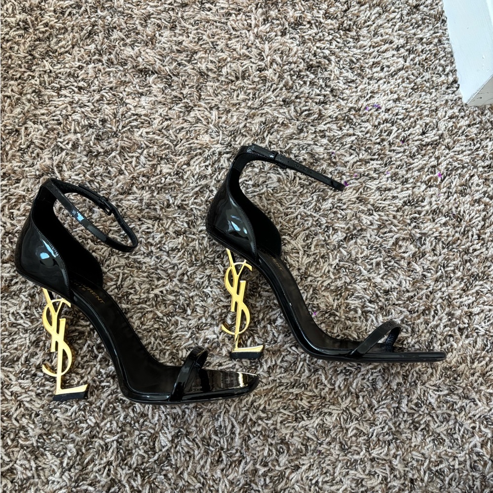 Opyum YSL Logo-Heel Sandals with Golden Hardware - Picture 2 of 7